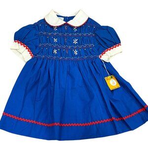 Vintage Sears Toddler Dress Smocked Embroidery Peter Pan Collar 3T NWT